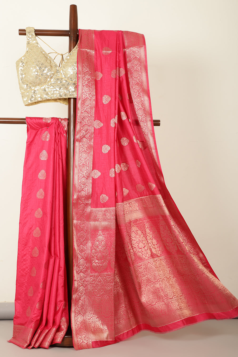 Raspberry Color Silk Zari Woven Saree