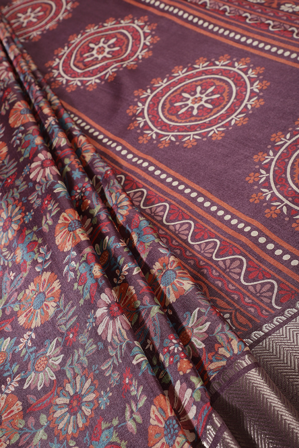 Mauve Colour Floral Printed Cotton Silk Saree