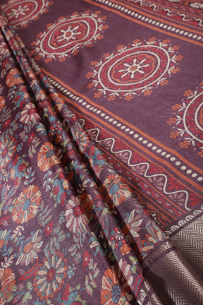 Mauve Colour Floral Printed Cotton Silk Saree