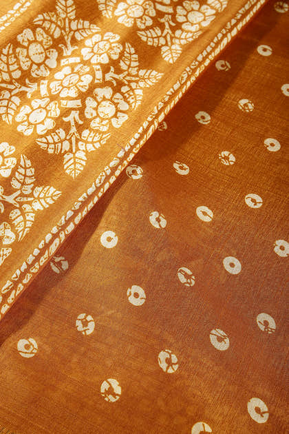 Mustard Color Cotton Silk Block Printed Saree