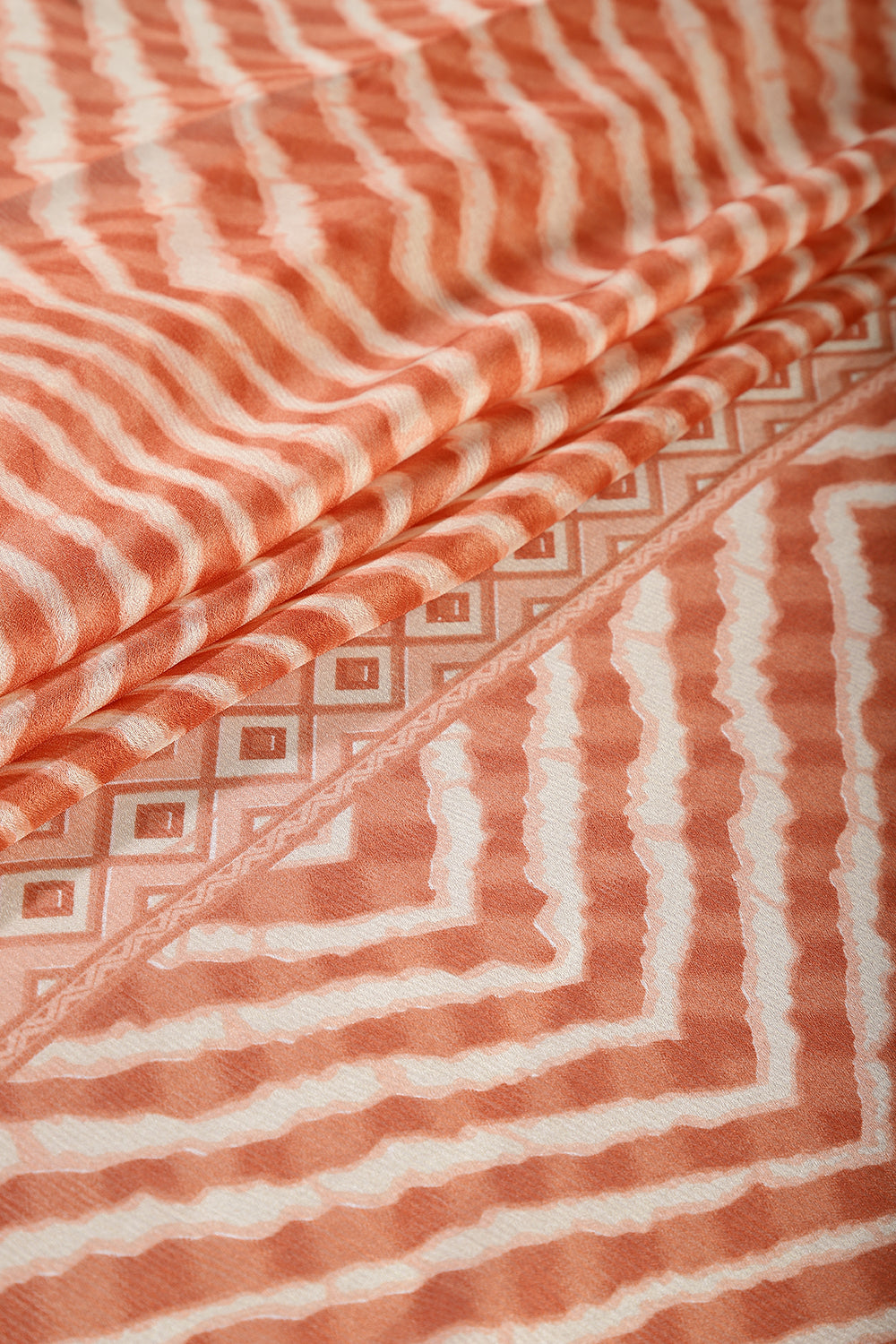 Orange Color Chiffon Leheriya Printed Saree