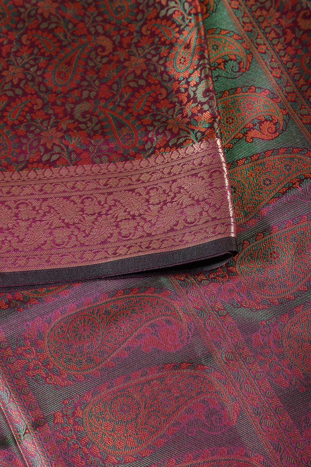 Wine Colour Silk Resham & Zari Woven Saree