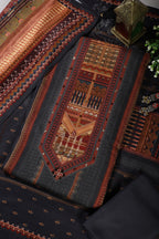 Navy Printed Spun Unstitched Suit Material