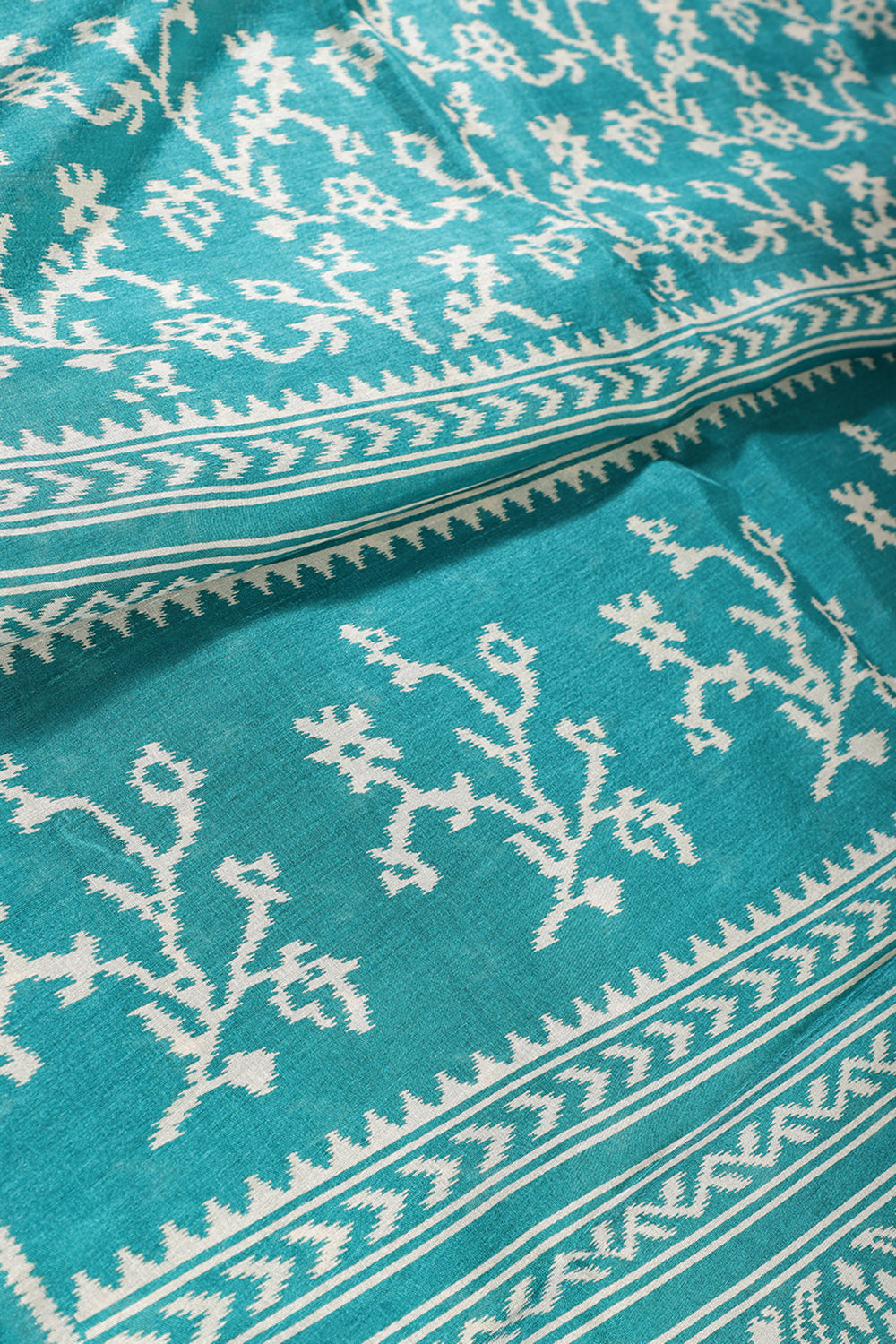 Firozi Color Cotton Silk Printed Saree