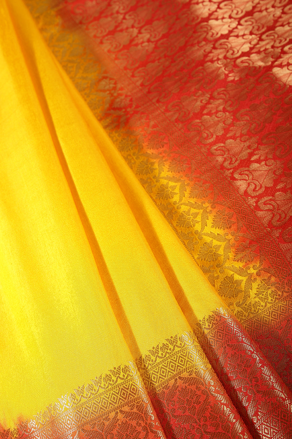 Yellow & Red Ombré  Silk Zari Woven Saree