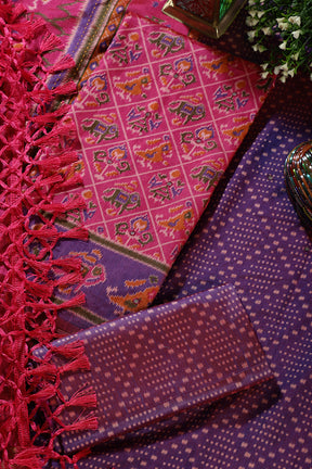 Fuchsia Crepe Silk Woven Embroidered Unstitched Suit Fabric