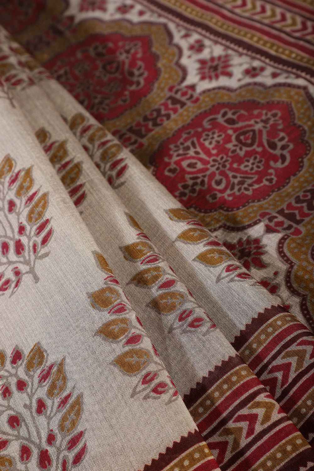 Grey Cotton Silk Printed Saree