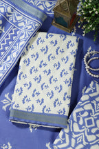 Blue Floral Block Print Cotton Unstitched Suit Fabric