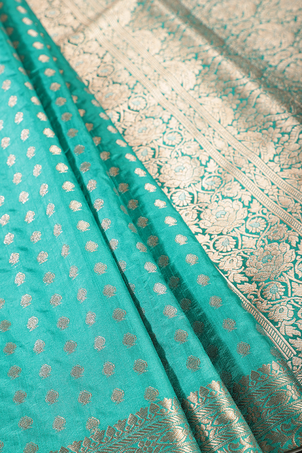 Teal Denim Zari Banarasi Woven Silk Saree