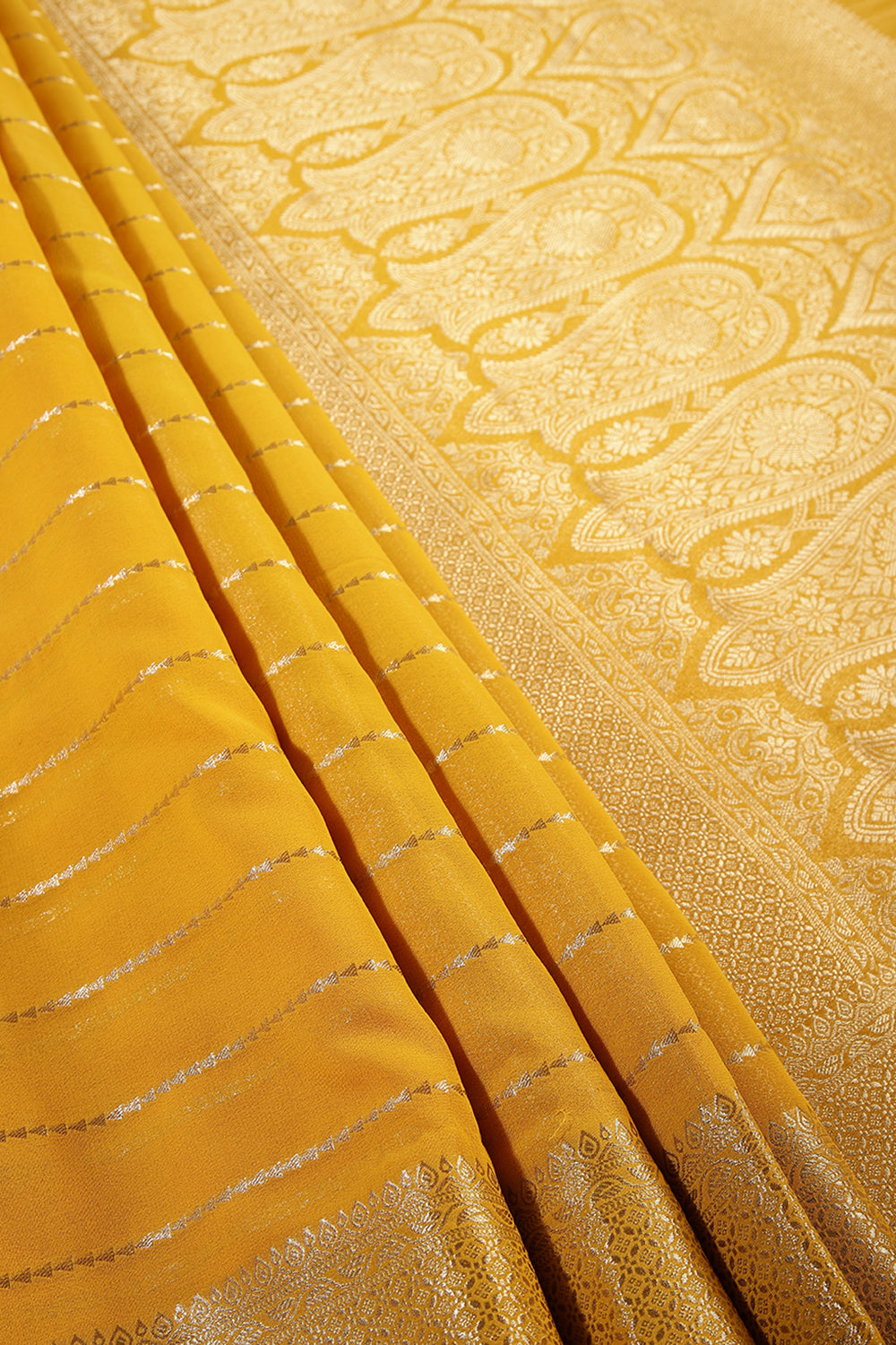 Yellow Color Georgette Saree with Zari Pinstripes