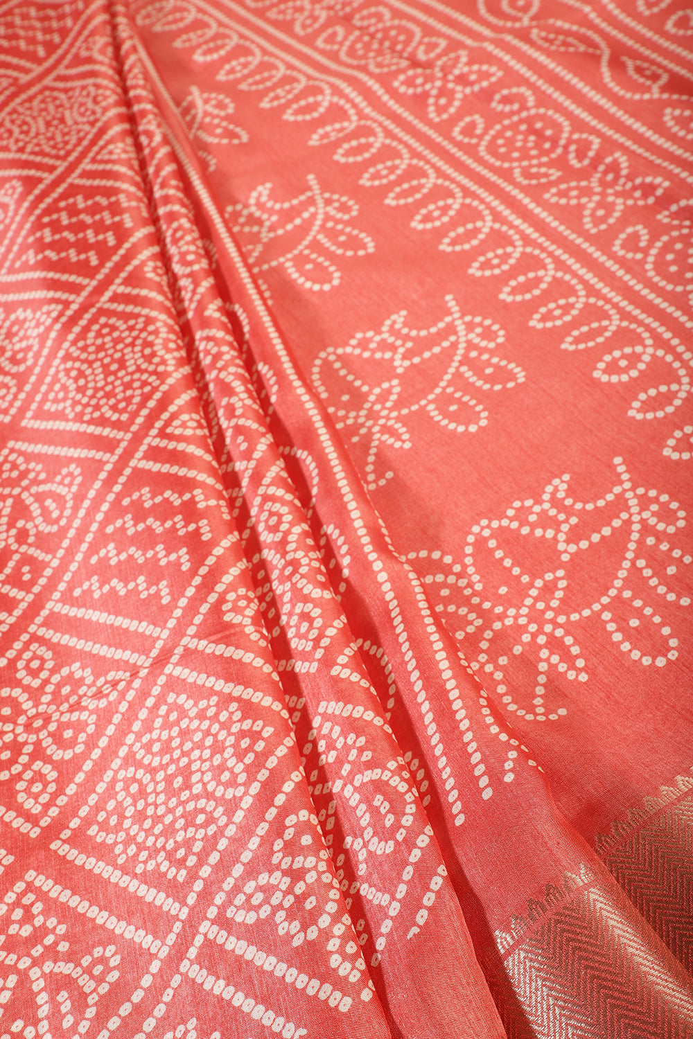 Light Peach Block Printed Cotton Silk Saree