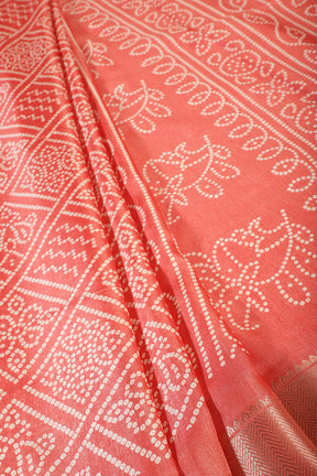 Light Peach Block Printed Cotton Silk Saree