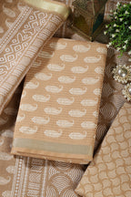 Fawn  Cotton Boota Block Print Unstitched Suit Fabric