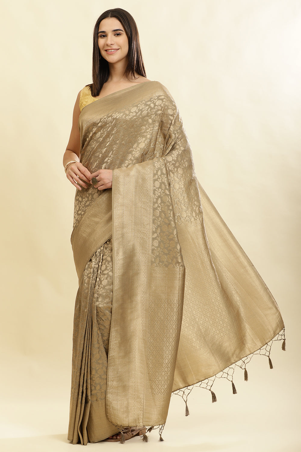 Beige Lightweight Banarasi Silk Weaving Saree