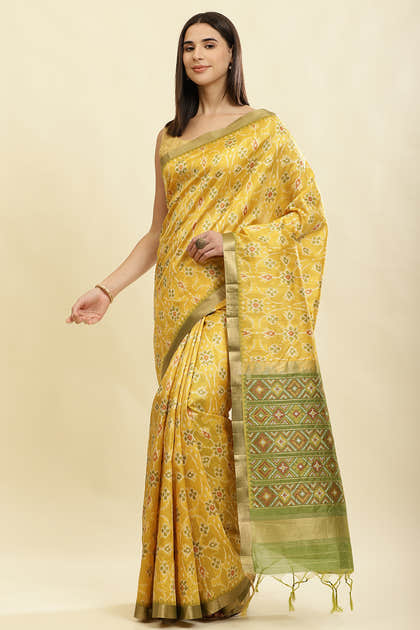 Mustard Cotton Silk Resham Woven Saree