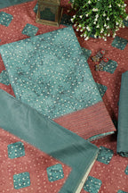Teal Green Spun Bandhani Printed Unstitched Suit Fabric