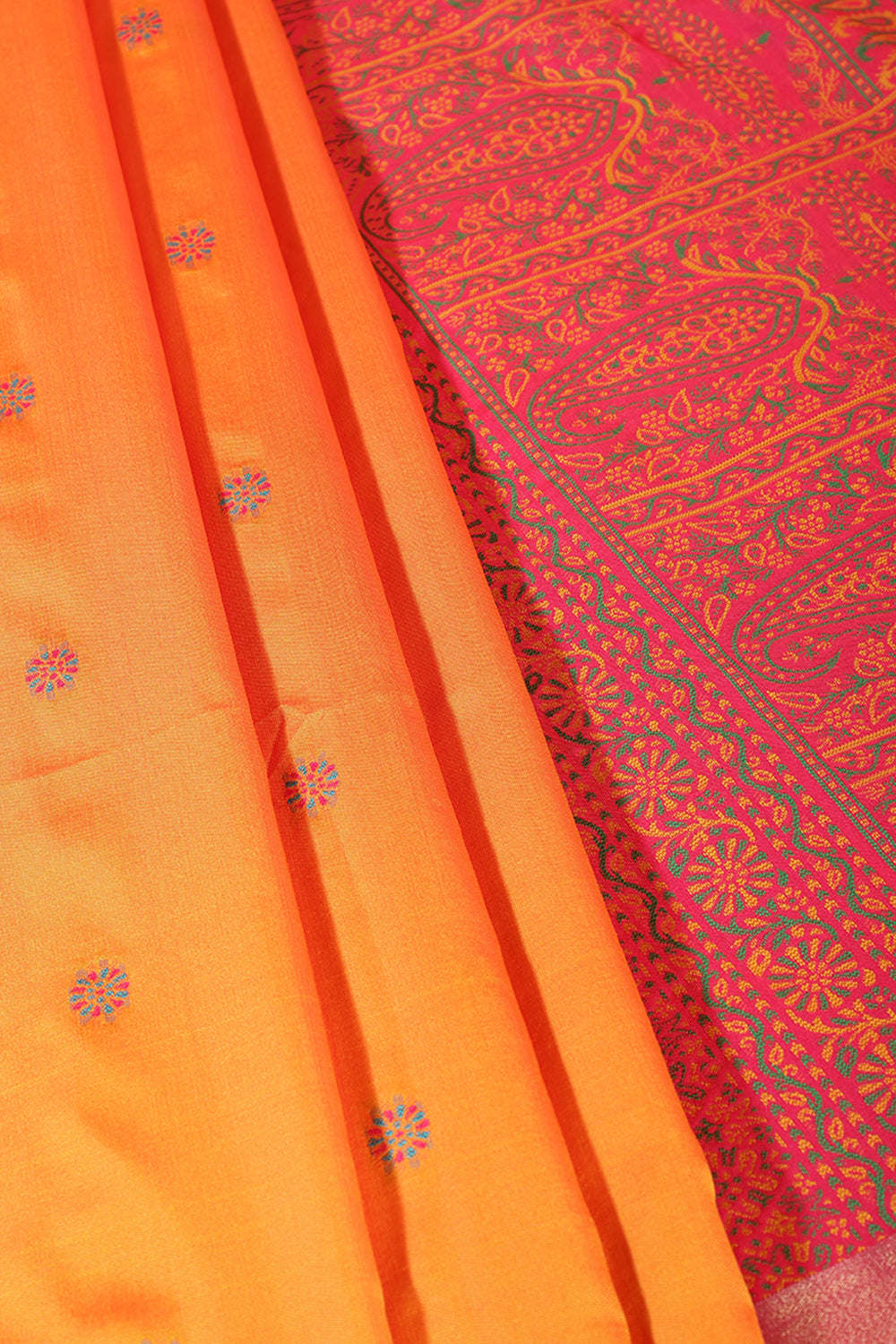 Orange & Fuchsia Silk Resham And Zari Woven Saree