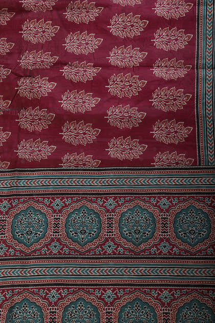 Wine Cotton Silk Printed Saree