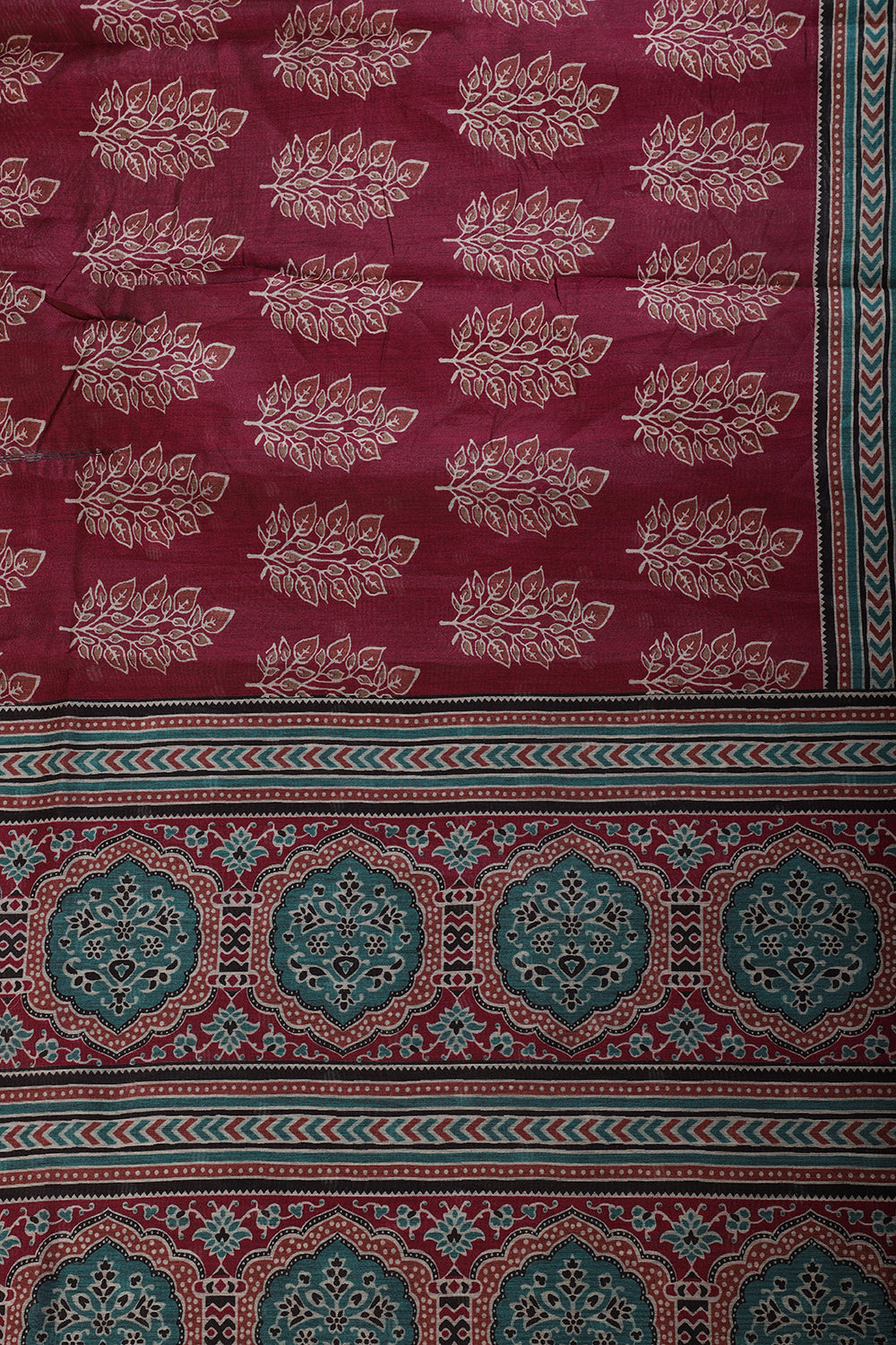 Wine Cotton Silk Printed Saree