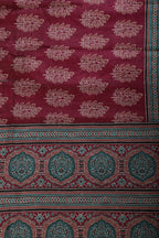 Wine Cotton Silk Printed Saree