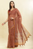Brown Floral Printed Cotton Silk Saree