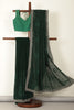Bottle Green Georgette Resham Floral Jal Woven And Swarovski Work Saree