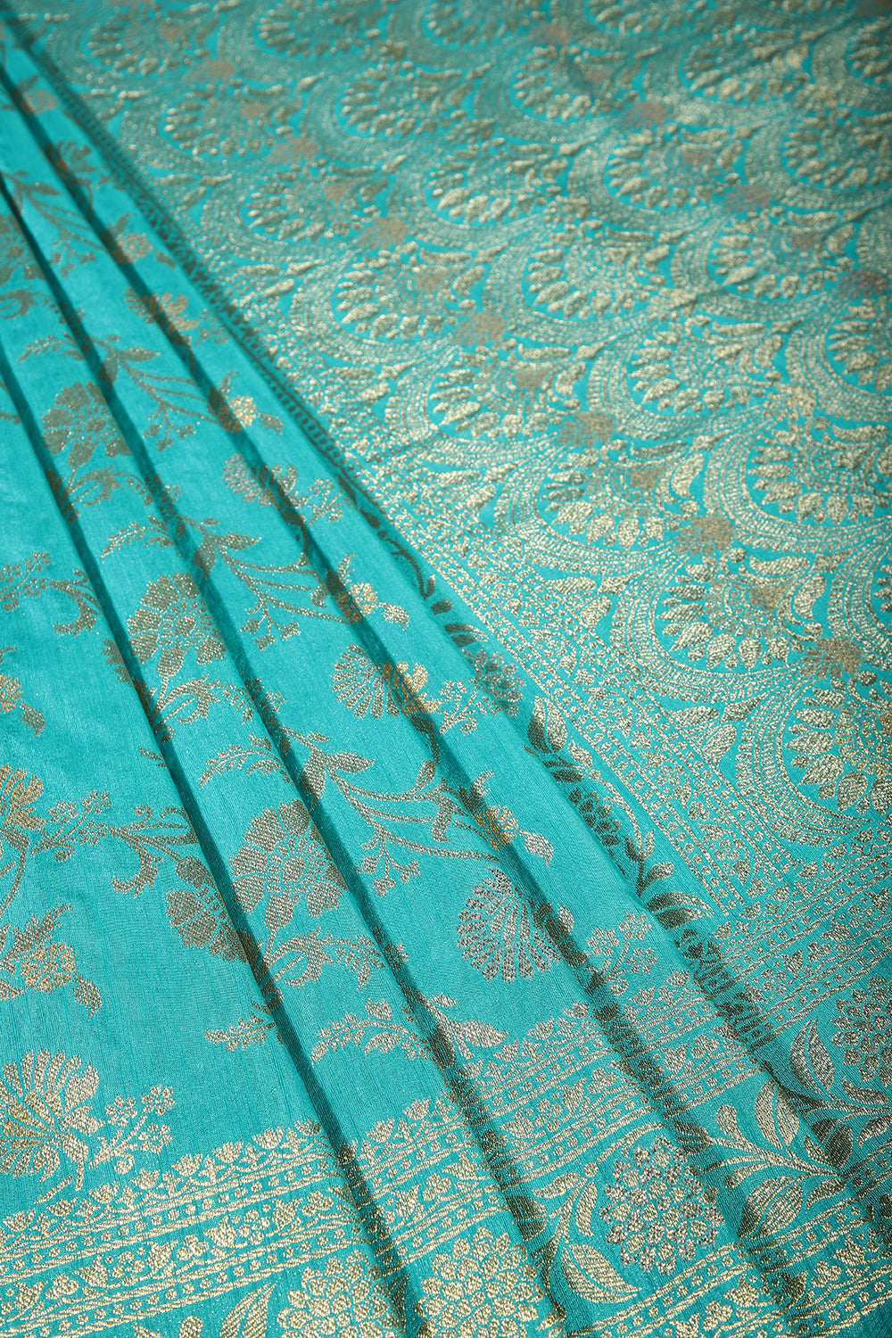 Turquoise Color Raw Silk Woven Saree
