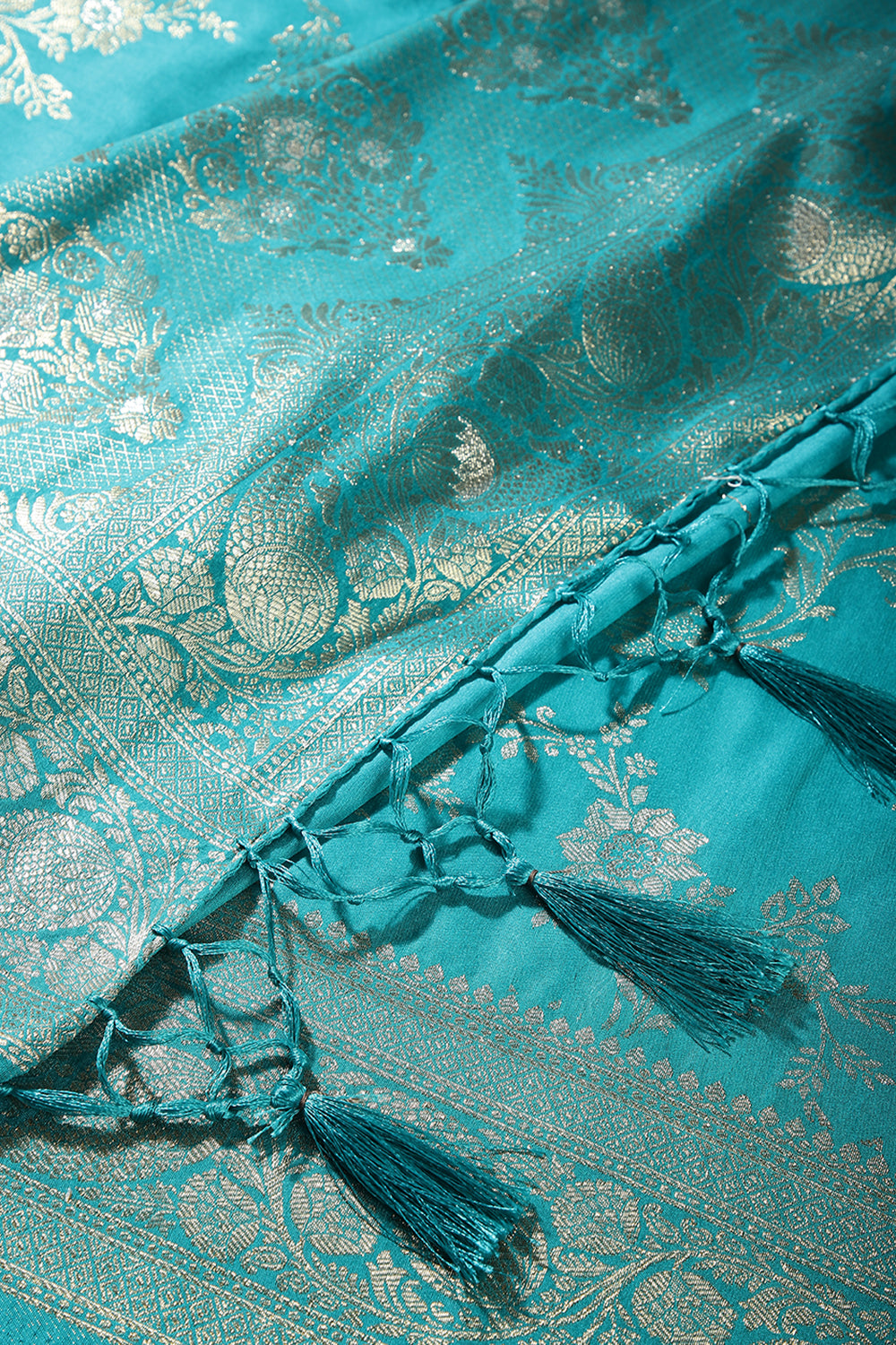 Teal Color Zari Woven South Silk Saree