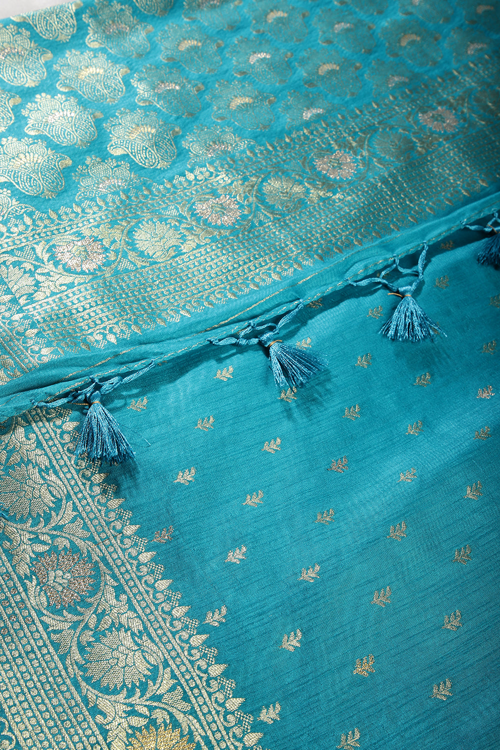 Turquoise Color Raw Silk Woven Saree