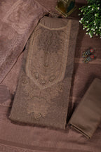 Brown Floral Jaal Printed Spun Unstitched Suit Material