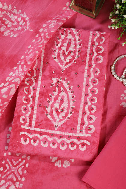 Dark Pink Shibori Printed Unstitched Suit Fabric
