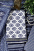 Blue And White Cotton Zari Border & Floral Block Print Unstitched Suit Material