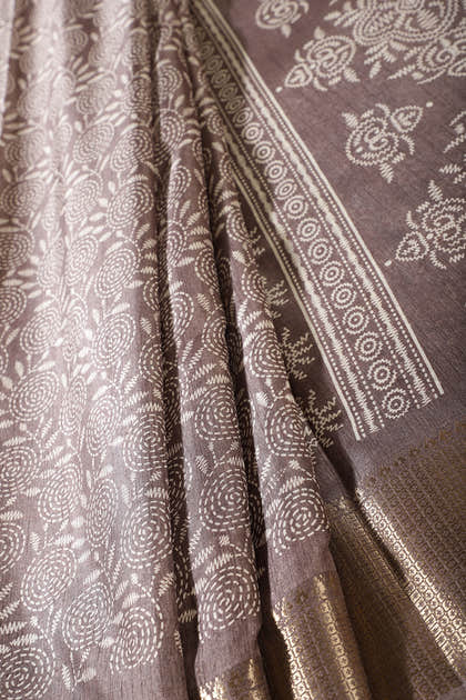 Dusty Mauve Colour Printed & Woven Cotton Silk Saree