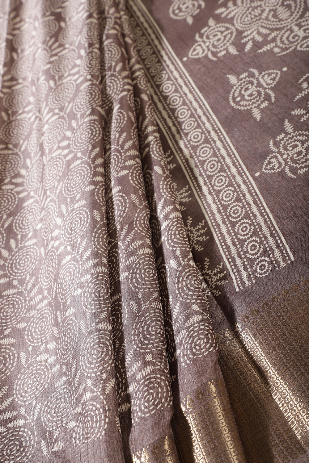 Dusty Mauve Colour Printed & Woven Cotton Silk Saree