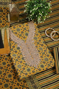 Mustard Cotton Printed & Neck Embroidered Unstitched Suit Material