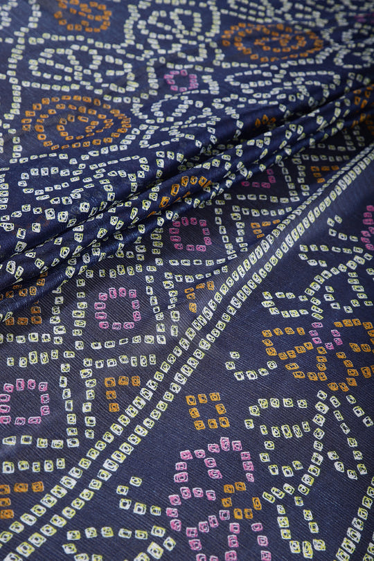 Navy Color Chiffon Bandhani Printed Saree