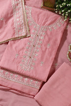 Pink Chanderi Silk Resham Embroidered Unstitched Suit Material