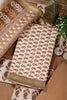Cream & Brown Cotton Dabu Block Print Unstitched Suit Material