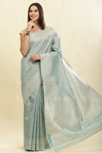 Turquoise Chanderi Silk Zari Weaving Saree