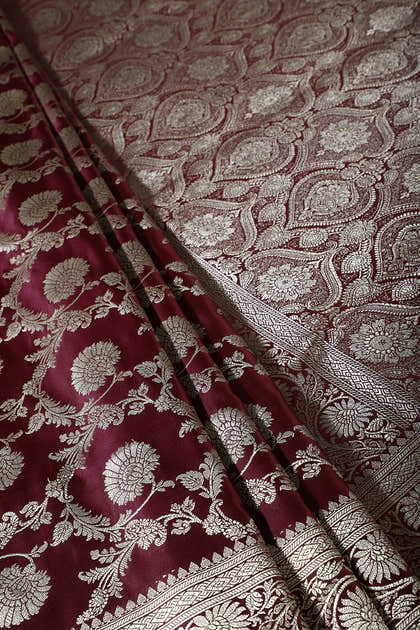 Dark Scarlet Zari Woven Banarasi Silk Saree