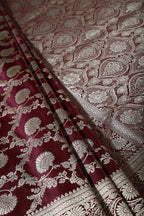 Dark Scarlet Zari Woven Banarasi Silk Saree