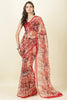Red Floral Printed Chiffon Saree