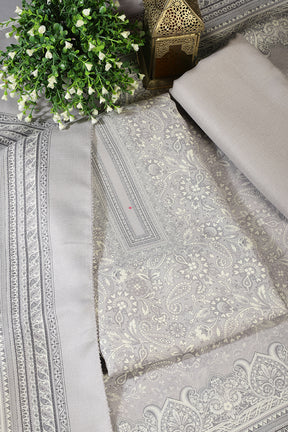 Light Grey Digital Printed Pashmina Unstitched Suit Material
