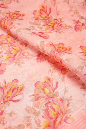 Baby Pink Color Floral Printed Chiffon Saree