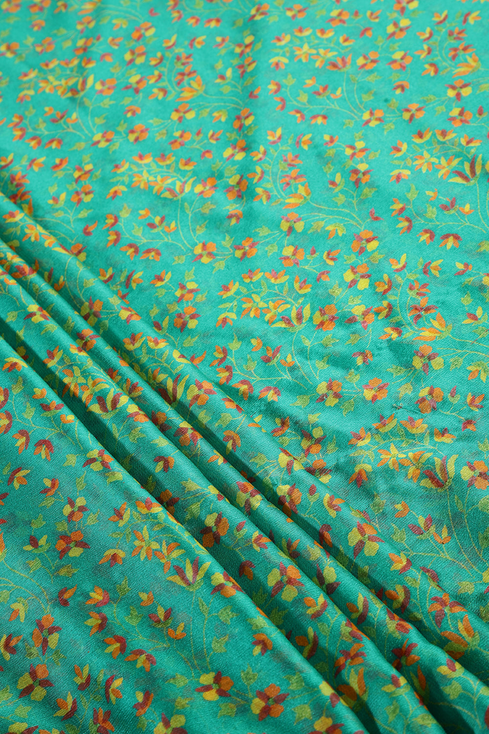 Teal Green Color Chiffon Floral Zari Border Printed Saree