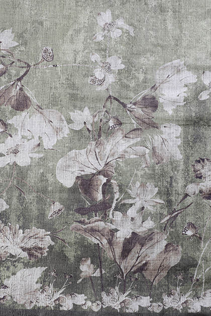 Olive Green Tussar Silk Floral Printed Saree