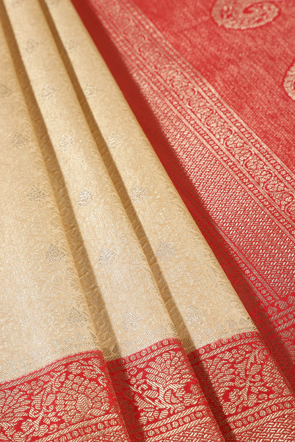 Tussar & Red Dual Toned Soft Silk Zari Woven Saree