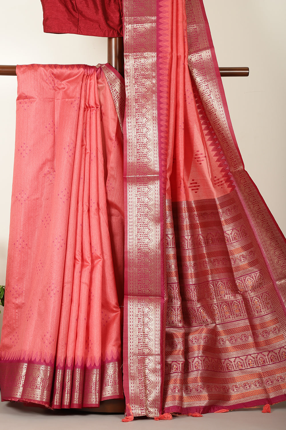 Coral Cotton Silk Zari Woven Saree