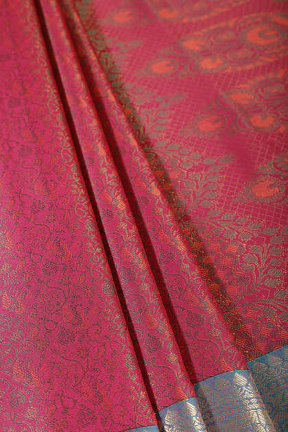 Rani Color Cotton Silk Resham & Zari Woven Saree