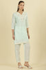 Mint Blue  Cotton Hacoba Style Neck-Embroidered Kurta Set